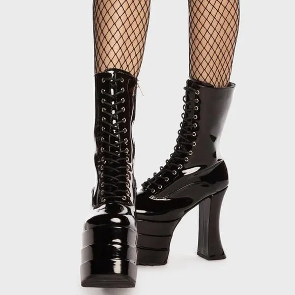 Lamoda &quot; THE BLACK PATENT STALLION &quot;  Platform Boots ( BRAND NEW !!! )