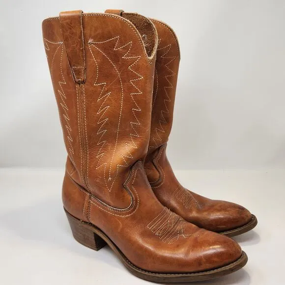 Landis Mens Brown Leather Embroidered Western Cowboy Boots Size 10 D Pull On