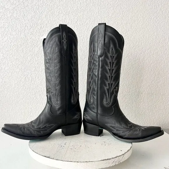 Lane LEXINGTON Womens Cowboy Boots 6 Black Leather Western Cowgirl Mid Calf Tall