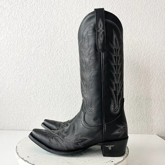 Lane LEXINGTON Womens Cowboy Boots 6 Black Leather Western Cowgirl Mid Calf Tall