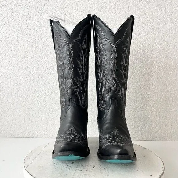 Lane LEXINGTON Womens Cowboy Boots 6 Black Leather Western Cowgirl Mid Calf Tall