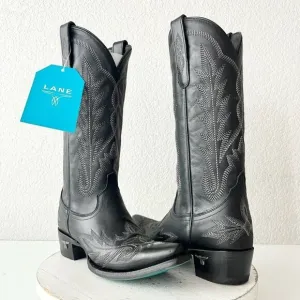 Lane LEXINGTON Womens Cowboy Boots 6 Black Leather Western Cowgirl Mid Calf Tall