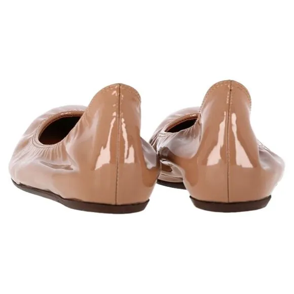Lanvin Round-Toe Ballet Flats in Brown Patent Leather