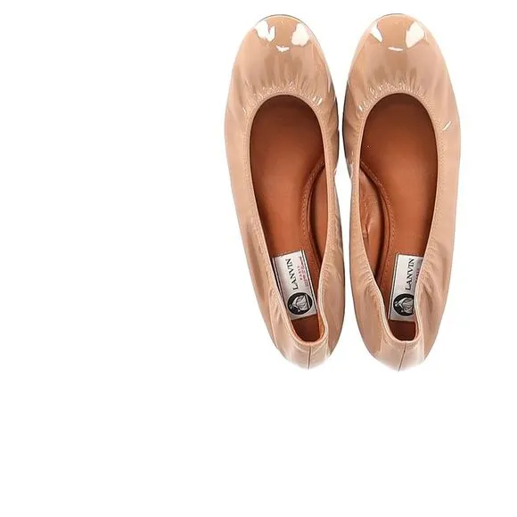 Lanvin Round-Toe Ballet Flats in Brown Patent Leather