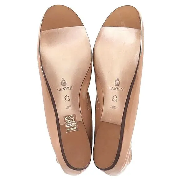 Lanvin Round-Toe Ballet Flats in Brown Patent Leather