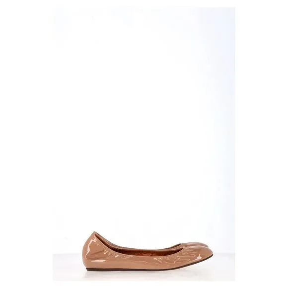 Lanvin Round-Toe Ballet Flats in Brown Patent Leather
