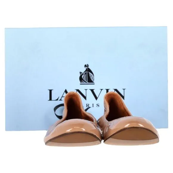 Lanvin Round-Toe Ballet Flats in Brown Patent Leather