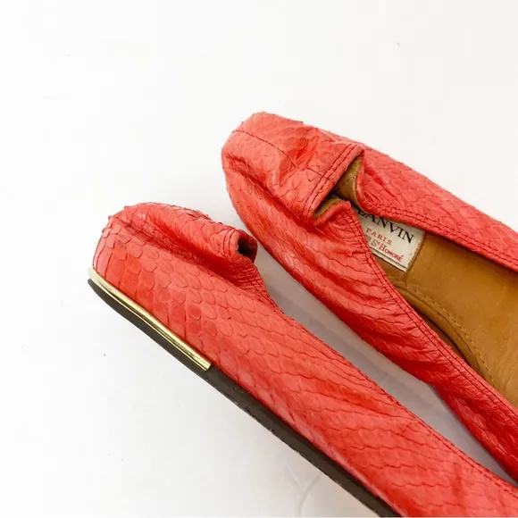 LANVIN | Signature Python Round Toe Classic Ballerina Flats