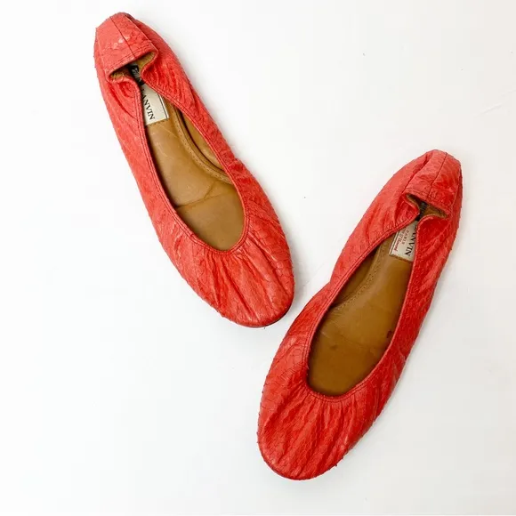 LANVIN | Signature Python Round Toe Classic Ballerina Flats