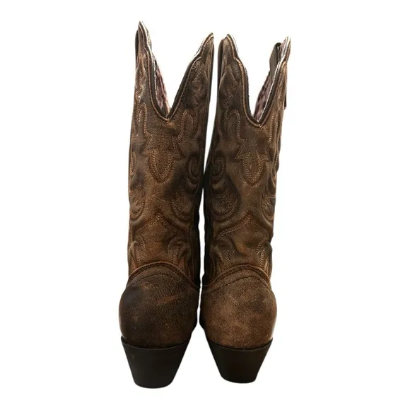 Laredo Women’s Black/Brown ACCESS WIDE CALF Leather Cowboy Boot Stitching