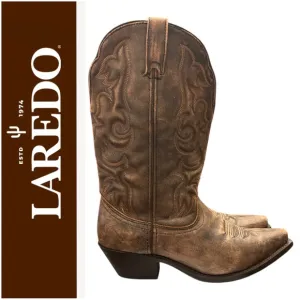 Laredo Women’s Black/Brown ACCESS WIDE CALF Leather Cowboy Boot Stitching