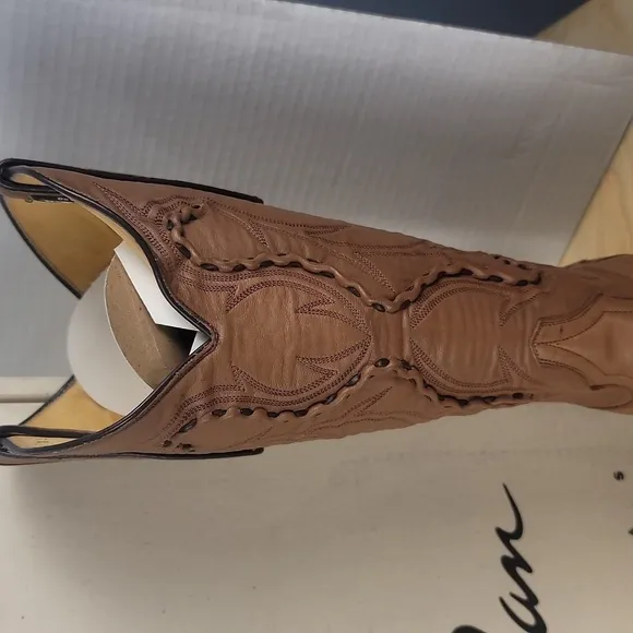 Larry Mahan Vintage Leather Tan Taupe Western Cowboy Cowgirl Boots
