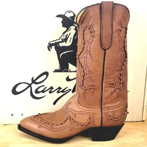 Larry Mahan Vintage Leather Tan Taupe Western Cowboy Cowgirl Boots