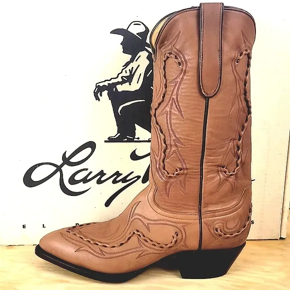 Larry Mahan Vintage Leather Tan Taupe Western Cowboy Cowgirl Boots