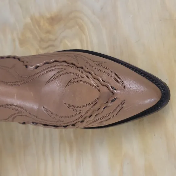 Larry Mahan Vintage Leather Tan Taupe Western Cowboy Cowgirl Boots