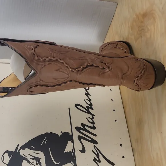 Larry Mahan Vintage Leather Tan Taupe Western Cowboy Cowgirl Boots