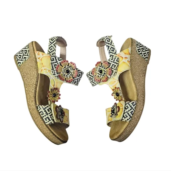 L'Artiste By Spring Step Radd Floral Cork Wedge Sandals Women's Size EU39 US8.5