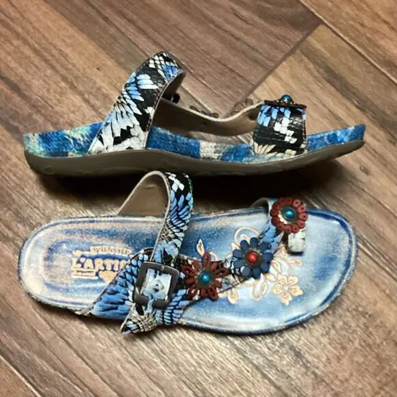 L'artiste Kindness Blum Slide Sandals in Blue Multi EU40/US9