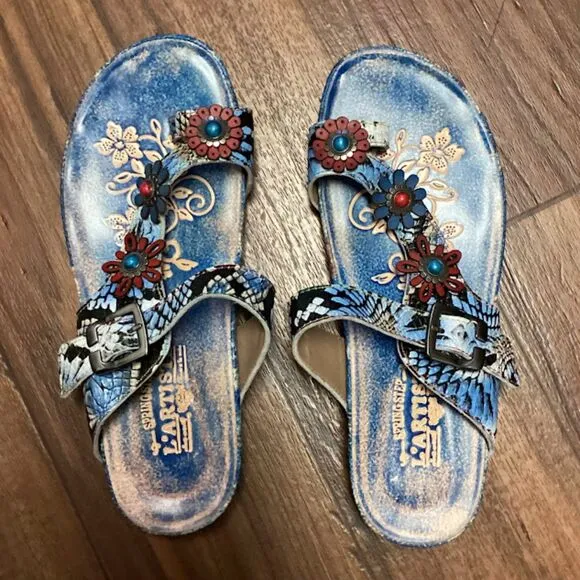 L'artiste Kindness Blum Slide Sandals in Blue Multi EU40/US9