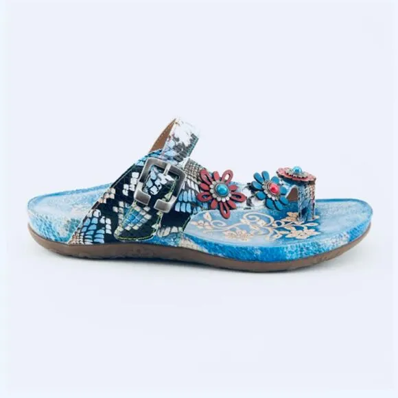 L'artiste Kindness Blum Slide Sandals in Blue Multi EU40/US9