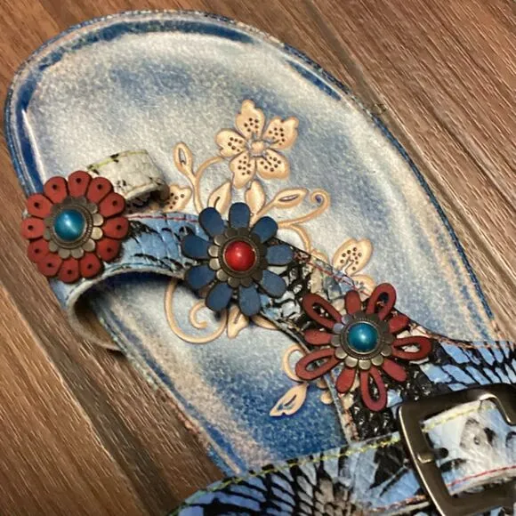 L'artiste Kindness Blum Slide Sandals in Blue Multi EU40/US9