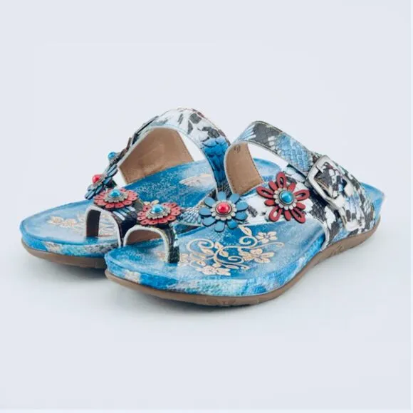 L'artiste Kindness Blum Slide Sandals in Blue Multi EU40/US9