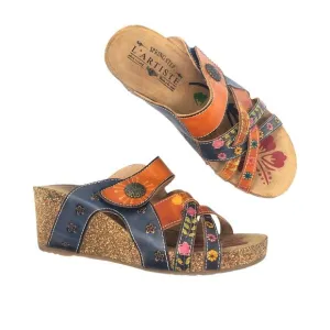 L'Artiste Spring Step Wedge Sandals Floral Multi Leather Jadora Camel Size 36