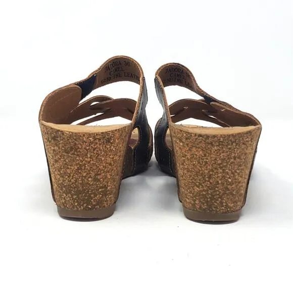 L'Artiste Spring Step Wedge Sandals Floral Multi Leather Jadora Camel Size 36