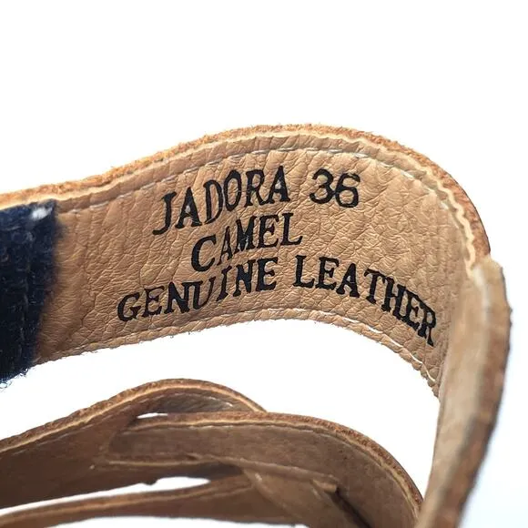 L'Artiste Spring Step Wedge Sandals Floral Multi Leather Jadora Camel Size 36
