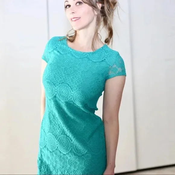 Laundry teal lace dress