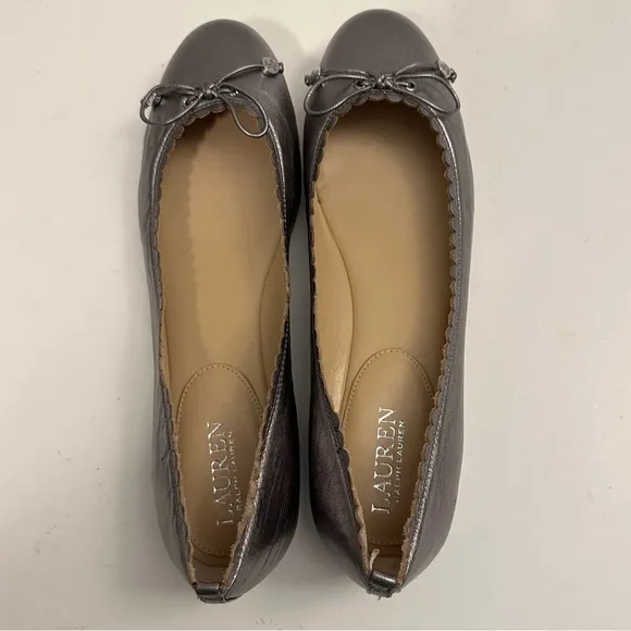 Lauren Ralph Lauren Glennie Leather Ballet Flats Gray Size 10