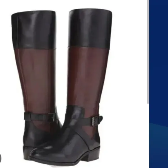 Lauren Ralph Lauren (Size 6B) Black &amp; Brown Leather Wide Calf Riding Knee Boots