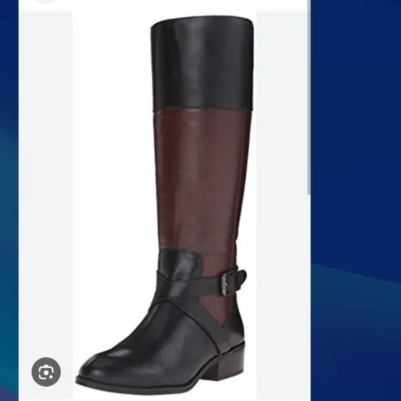 Lauren Ralph Lauren (Size 6B) Black &amp; Brown Leather Wide Calf Riding Knee Boots