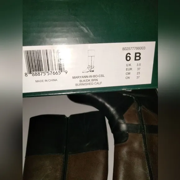 Lauren Ralph Lauren (Size 6B) Black &amp; Brown Leather Wide Calf Riding Knee Boots