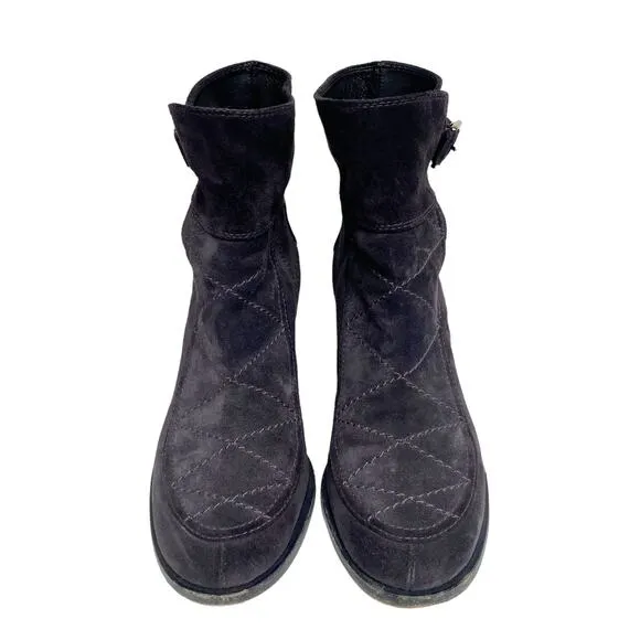 Laurence Dacade Womens Size 7 Dark Grey Suede Buckle Stacked Heel Boots