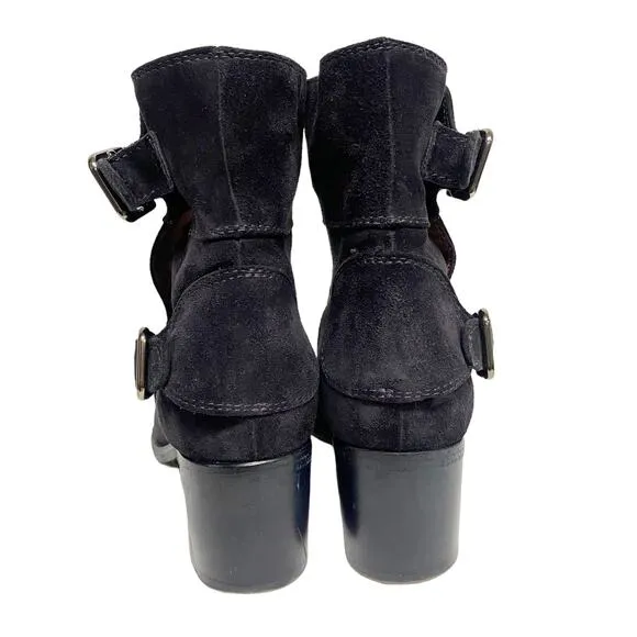 Laurence Dacade Womens Size 7 Dark Grey Suede Buckle Stacked Heel Boots