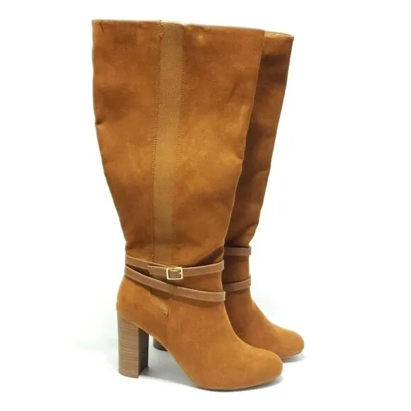 LC Lauren Conrad Haworthia New Knee High Heeled Wide Calf Boots Brown Size 8.5