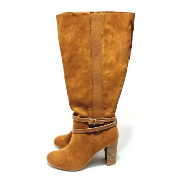 LC Lauren Conrad Haworthia New Knee High Heeled Wide Calf Boots Brown Size 8.5