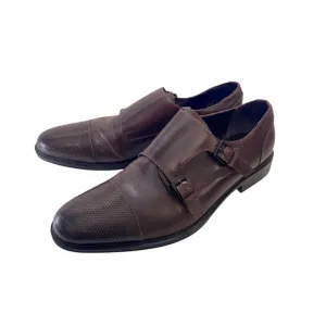 Leather Dress Shoes Loafers Brown Zac Monk Double Buckle Business Professional