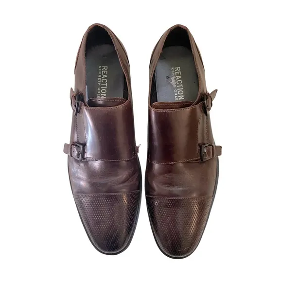 Leather Dress Shoes Loafers Brown Zac Monk Double Buckle Business Professional