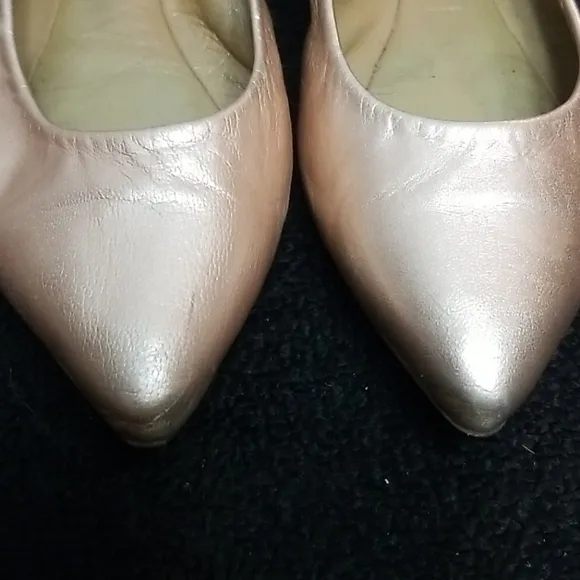 Leather pointed toe ballet flats metallic pink