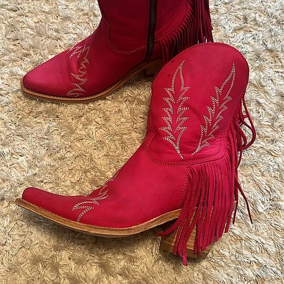 Liberty Black Fushia Fringe Cowboy Boots - Size 9