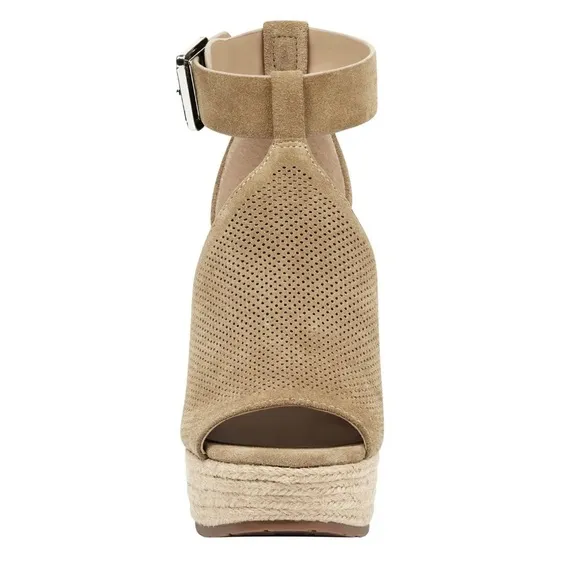 LIKE NEW Marc Fisher Ltd Tan Perforated Suede Wedge Espadrilles