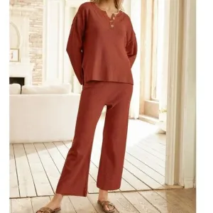 LILLUSORY | Trendy Two Piece Oversized Slouchy Matching Waffle Knit Lounge Set M