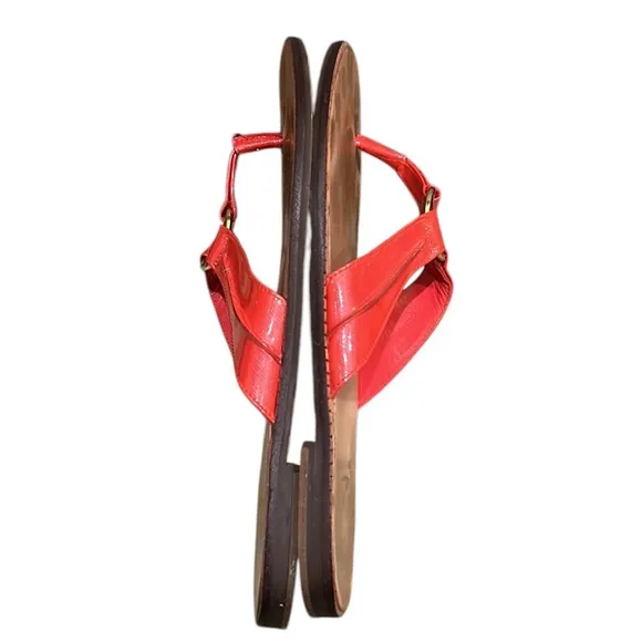 Lilly Pulitzer McKim Deep Coral Patent Leather O-Ring Sandals - 8