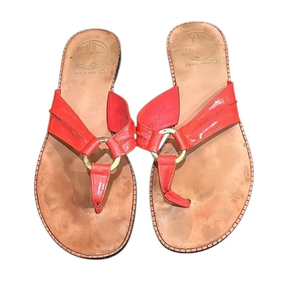 Lilly Pulitzer McKim Deep Coral Patent Leather O-Ring Sandals - 8