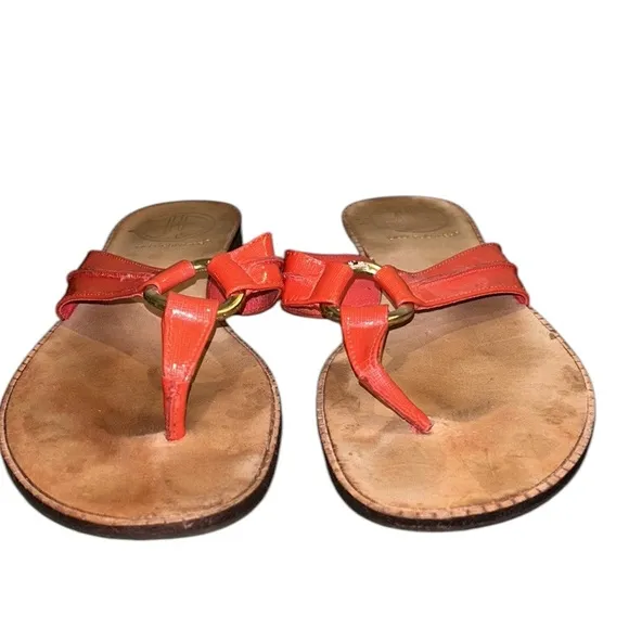 Lilly Pulitzer McKim Deep Coral Patent Leather O-Ring Sandals - 8