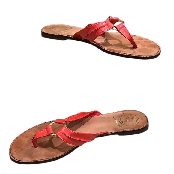 Lilly Pulitzer McKim Deep Coral Patent Leather O-Ring Sandals - 8
