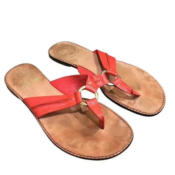 Lilly Pulitzer McKim Deep Coral Patent Leather O-Ring Sandals - 8