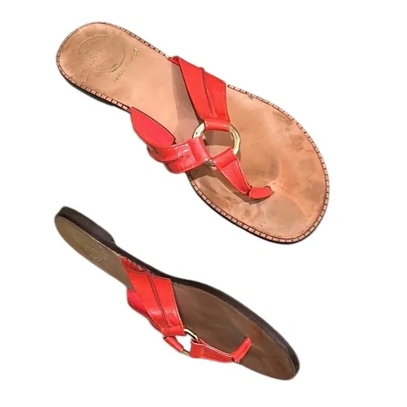 Lilly Pulitzer McKim Deep Coral Patent Leather O-Ring Sandals - 8